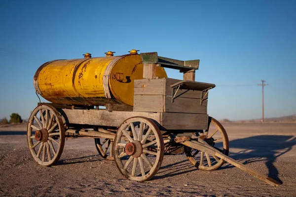 Horse Drawn Wooden Cart Yellow Tank — Stock Photo, Image