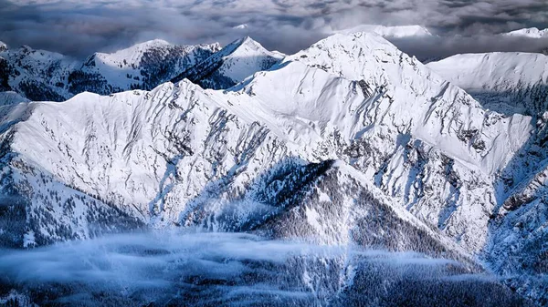 Uma Vista Panorâmica Diurna Neve Coberta Zugspitze Pico Alemanha — Fotografia de Stock
