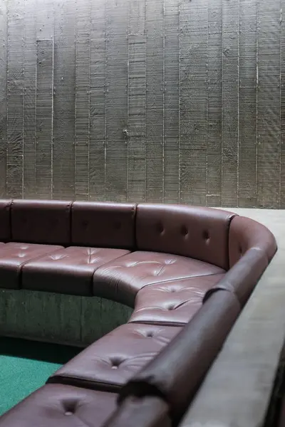 Vertical Shot Huge Angular Sofa Covered Leather Used Lounge Furniture — Stock Photo, Image