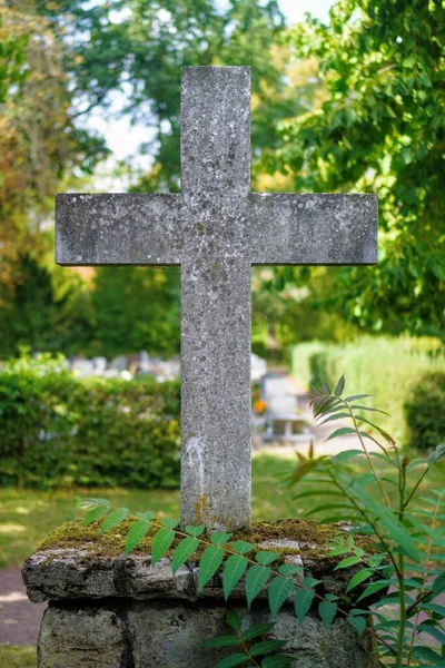 Вертикальный Снимок Гранитного Каменного Креста Парке — стоковое фото