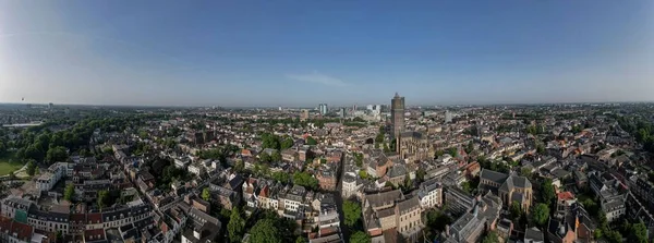 Super Široký 360 Stupňů Panoramatický Letecký Pohled Středověké Holandské Centrum — Stock fotografie