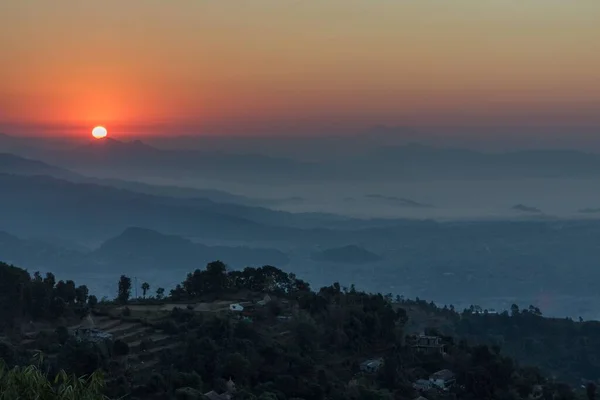 Krásný Klidný Východ Slunce Nad Sarangkotem — Stock fotografie