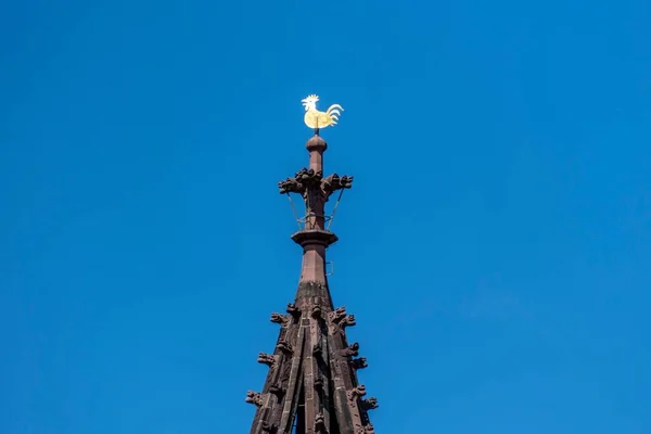 Una Aguja Catedral Freiburger Munster Contra Cielo Azul — Foto de Stock