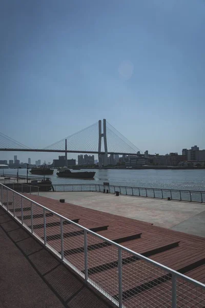 Pionowa Infrastruktura Krajobrazu Morskiego Nanpu Most Wzdłuż Rzeki Huangpu Szanghaju — Zdjęcie stockowe