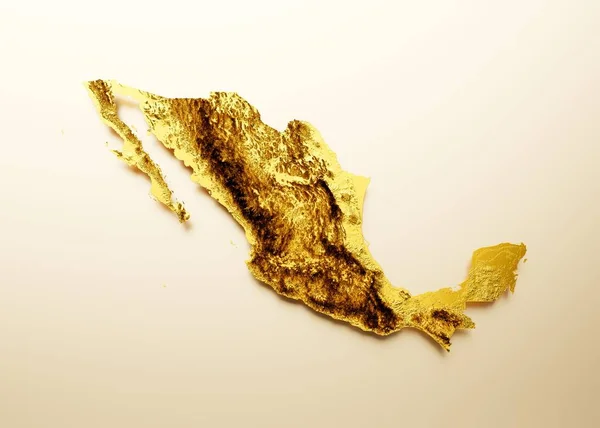 Vykreslení Topografické Mapy Mexika Izolované Zlatém Pozadí — Stock fotografie
