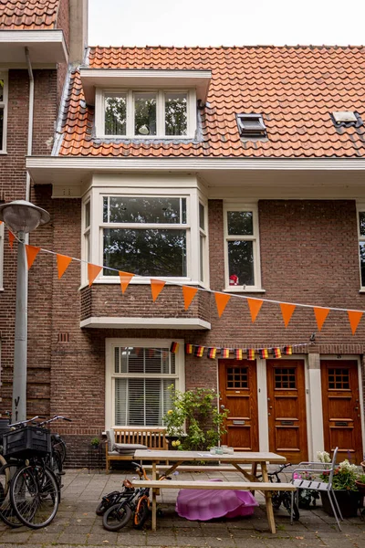 Case Residenziali Nella Capitale Amsterdam Con Facciata Esterna Tipico Stile — Foto Stock