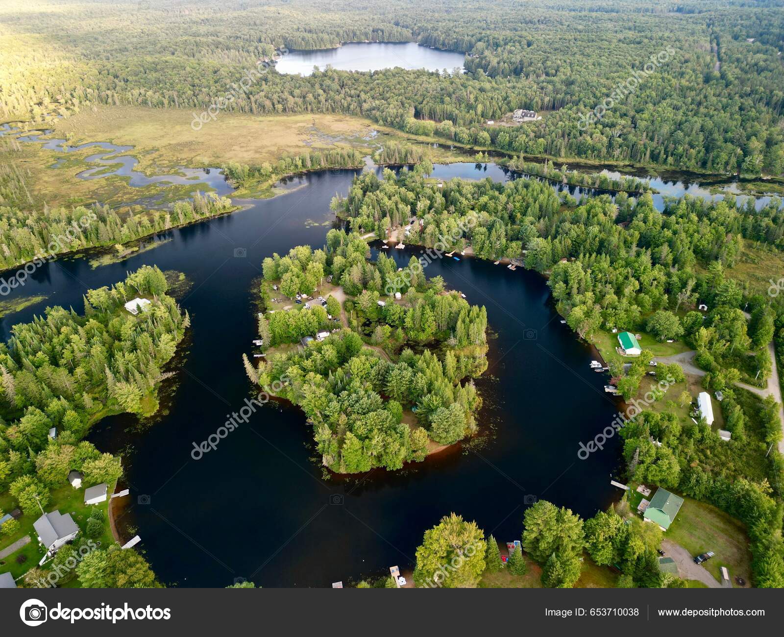 Bird's Eye View Houses Shore Lakes Green Landscape — Stock Photo ...