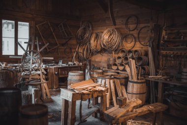 An Old rustic Wood workshop located in the fort at Fort Langley in BC, Canada clipart