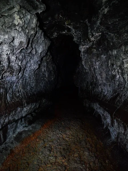Vertical Shot Empty Dark Lava Tube Hilo Big Island Hawaii — Stock Photo, Image