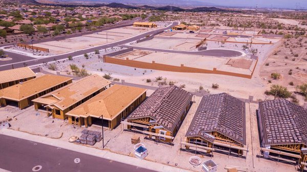 A bird's eye view of new houses near Estrella Community Center in Goodyear, Arizona