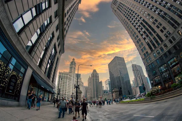 Pohled Ulici Michigan Avenue Chicago Auty Během Západu Slunce — Stock fotografie