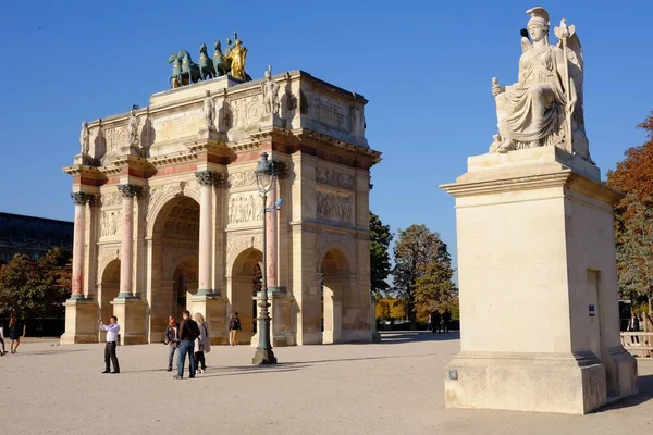 Vítězný Oblouk Arc Triomphe Carrousel Sochou Paříži — Stock fotografie