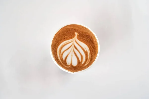 Une Vue Dessus Café Latte Art Avec Une Forme Coeur — Photo