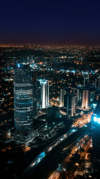 Uma Foto Vertical Centro Istambul Noite Vista Drone — Fotografia de Stock