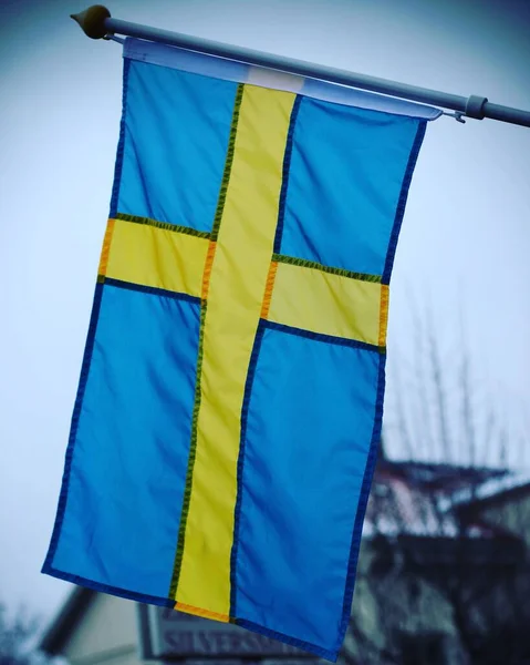 Vertikal Närbild Sveriges Flagga — Stockfoto