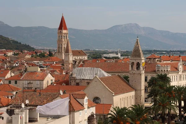 Красивый Воздушный Вид Исторические Здания Старого Города Трогир Хорватия — стоковое фото