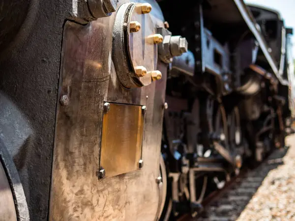 Närbild Detaljer Ett Tåg Järnvägen — Stockfoto