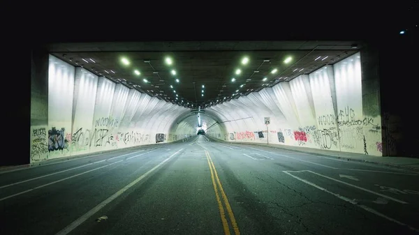 Entry Second Street Tunnel Night Los Angeles California United States — Stock Photo, Image