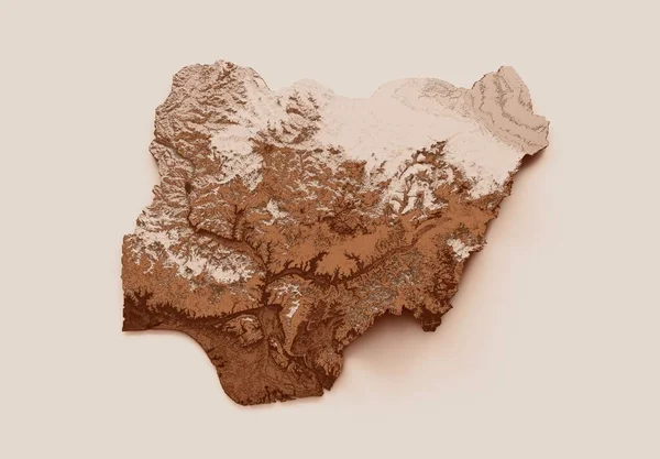 白い背景に孤立したナイジェリアの雪の救済マップの3Dレンダリング — ストック写真