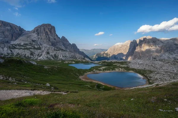 Paisaje Tre Cime Lavaredo Caminatas Montañas Con Lago Dolomitas Italia — Foto de Stock