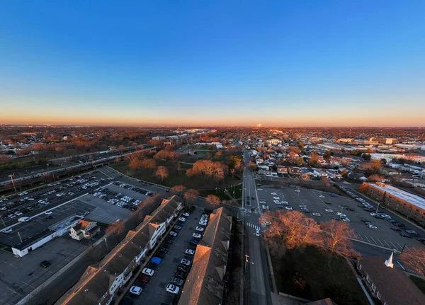Aerial View Beautiful Sunset Sky Suburban Neighborhood — Stock Photo, Image