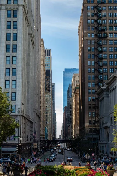 Plano Vertical Calle Chicago Visible Desde Millenium Park Con Edificios —  Fotos de Stock