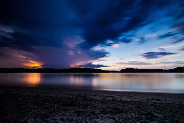 Long Exposure Shot Beautiful Calm Sunset Sea Shore — Stock Photo, Image