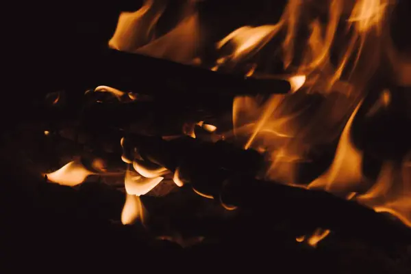 暗闇の中でたき火のクローズアップショット — ストック写真