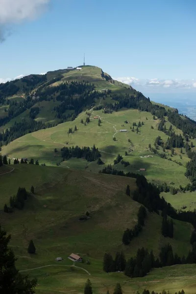 Der Vertikale Blick Auf Die Grünen Hänge Der Rigi Scheidegg — Stockfoto