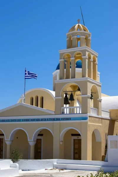 Het Verticale Uitzicht Heilige Georgios Oia Heilige Orthodoxe Kerk Voor — Stockfoto