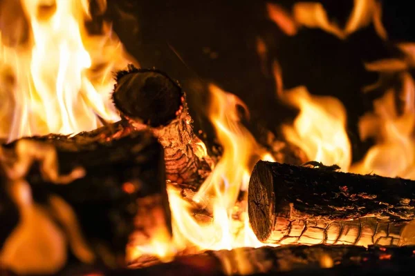 Closeup Shot Wood Burning Fireplace — Foto Stock