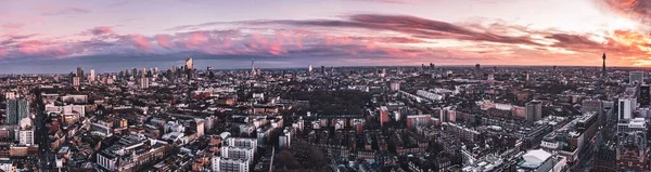 City London Pink Sunset Panorama Drone — Stock Photo, Image