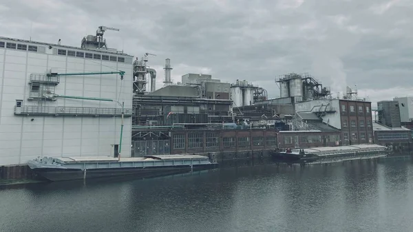 Verregneter Nebliger Morgen Hamburg Fabrik Fluss — Stockfoto
