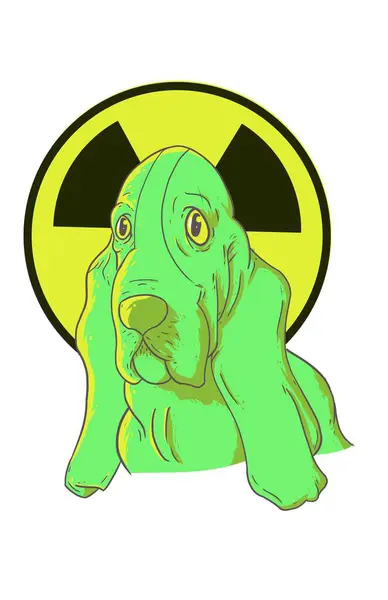 Vertikální Ilustrace Zeleného Psa Basset Radioaktivním Symbolem Nebezpečí Pozadí — Stock fotografie