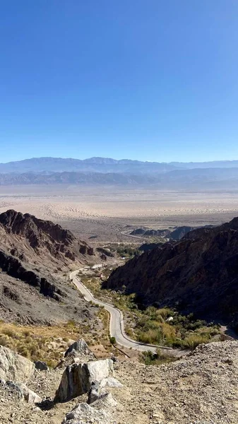Vertical Aerial View Winding Road Valley Catamarca Province Blue Sky — Stock Photo, Image