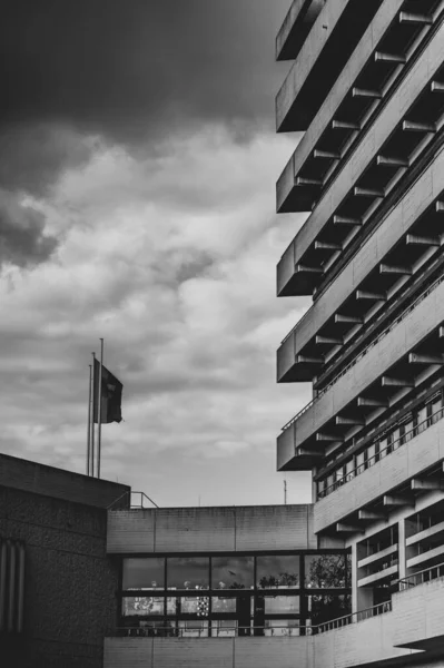 德国普福尔茨海姆现代建筑的垂直灰度 — 图库照片