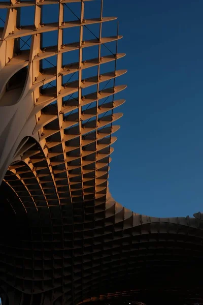Sochařská Dřevěná Střecha Setas Sevilla Metropol Parasol Pod Modrou Oblohou — Stock fotografie