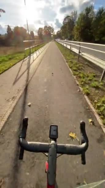 Otočené Svislé Video Cyklistických Nohou Černém Kole Parku — Stock video