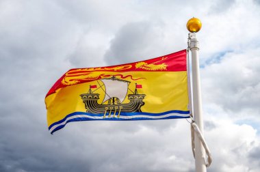 Kanada 'da New Brunswick bayrağı Bulutlu bir gökyüzüne karşı