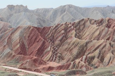 Zhangye City, Gansu, Çin 'deki Danxia arazileri, antik İpek Yolu, doğal manzara duvar kağıdı.
