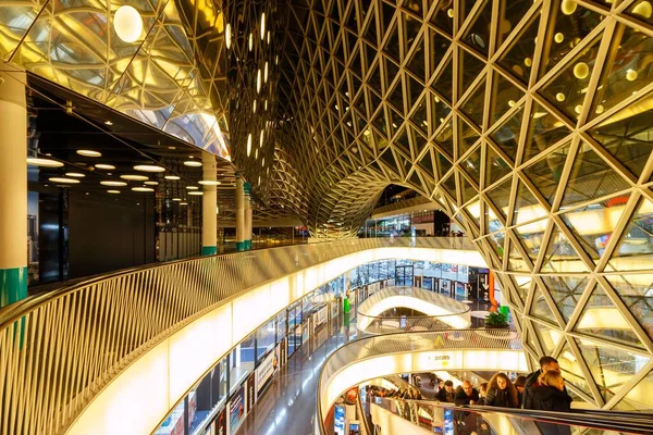 Beltéri Kilátás Nyílik Myzeil Bevásárlóközpont Frankfurt Main Fedett Led Fények — Stock Fotó