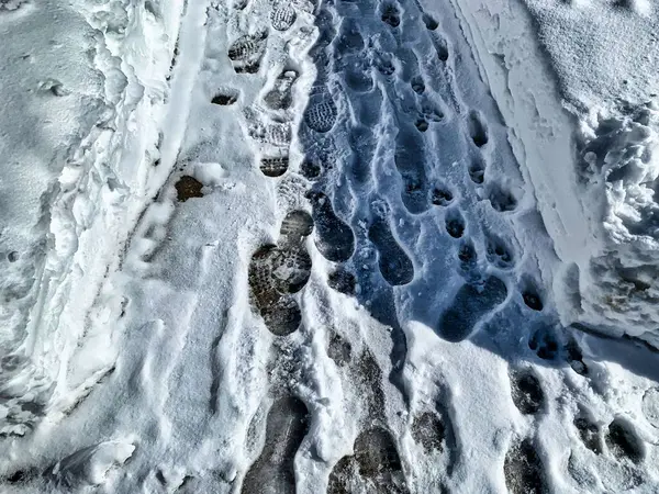Uma Vista Superior Passos Sobre Neve Inverno — Fotografia de Stock
