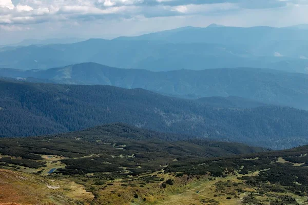 Een Prachtig Uitzicht Het Karpaten Gebergte Een Grasvallei Met Zwevende — Stockfoto