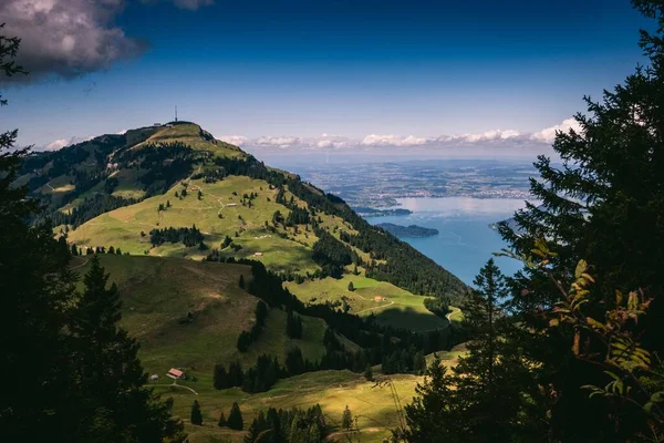Scenic View Rigi Scheidegg Lake Blue Skyline Switzerland — Stock Photo, Image