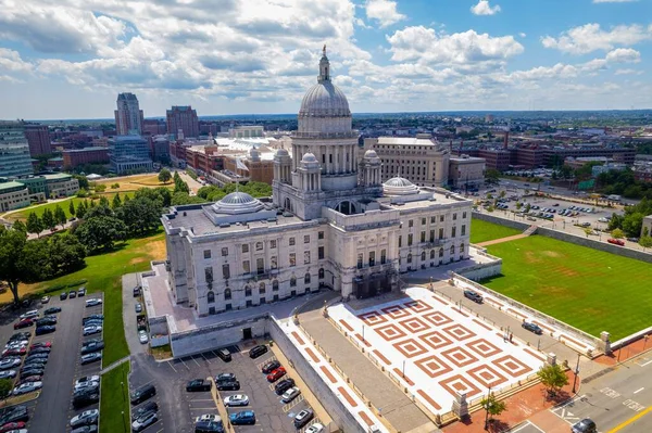 Aerial View Rhode Island State House Providence Cityscape Blue Cloudy — Stock Photo, Image