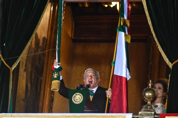 Mexican President Andres Manuel Lopez Obrador Delivers Cry Independence National — Stock Photo, Image