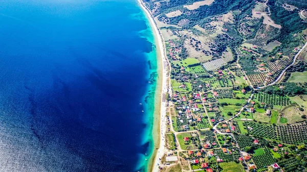 Вид Воздуха Пляж Xijotamo Beach Village Beach Ситония Халкидики Греция — стоковое фото