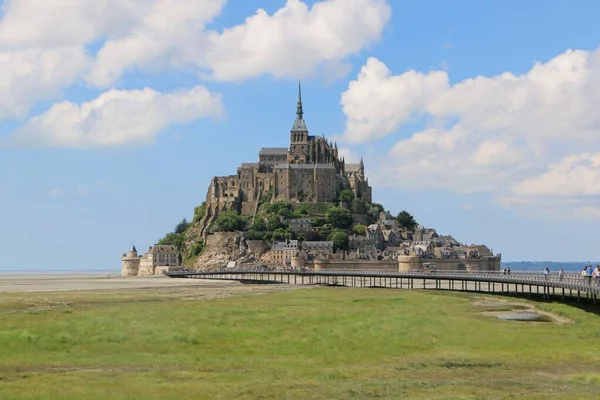 Vacker Scen Den Berömda Mont Saint Michel Abbey Abbaye Mont — Stockfoto