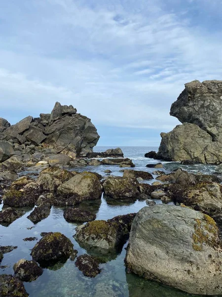 Вертикальный Снимок Скалистого Берега Моря — стоковое фото