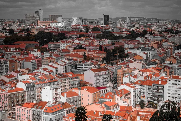 Selective Color Brown Roofs Buildings Lisbon Portugal — Stock Photo, Image